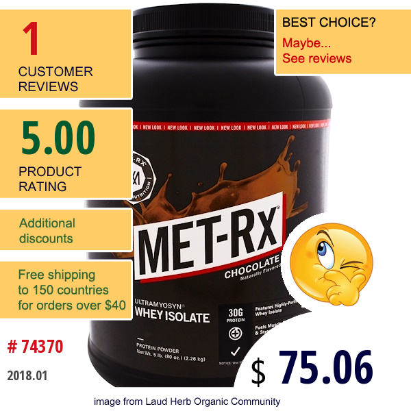 Met-Rx, Ultramyosyn Whey Isolate, Chocolate, 80 Oz (2.26 Kg)