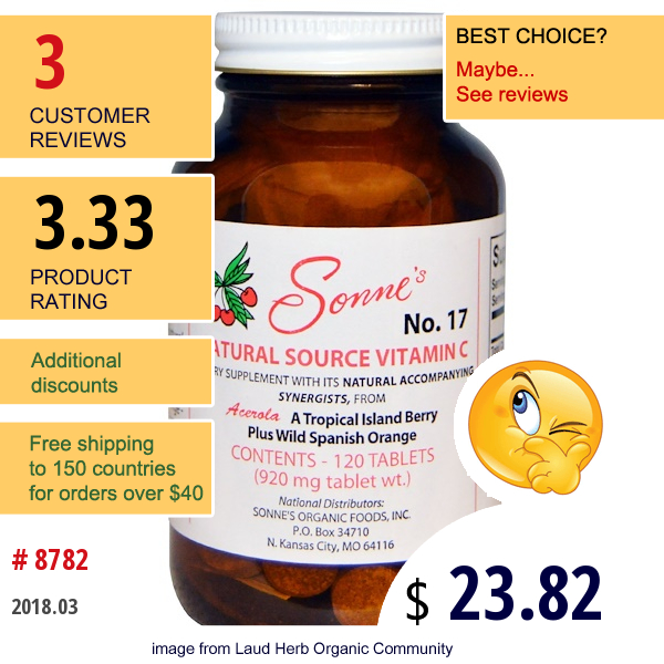 Sonnes, No.17, Natural Source Vitamin C, 920 Mg, 120 Tablets   