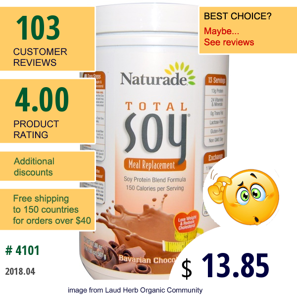 Naturade, Total Soy, Meal Replacement, Bavarian Chocolate, 17.88 Oz (507 G)