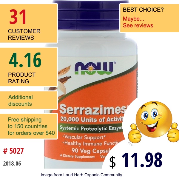 Now Foods, Serrazimes, 90 Veg Capsules