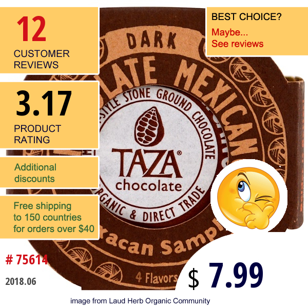 Taza Chocolate, Chocolate Mexicano, Dark Stone Ground Organic Discs, Oaxacan Sampler, 4 Flavor Discs, 1.35 Oz Each