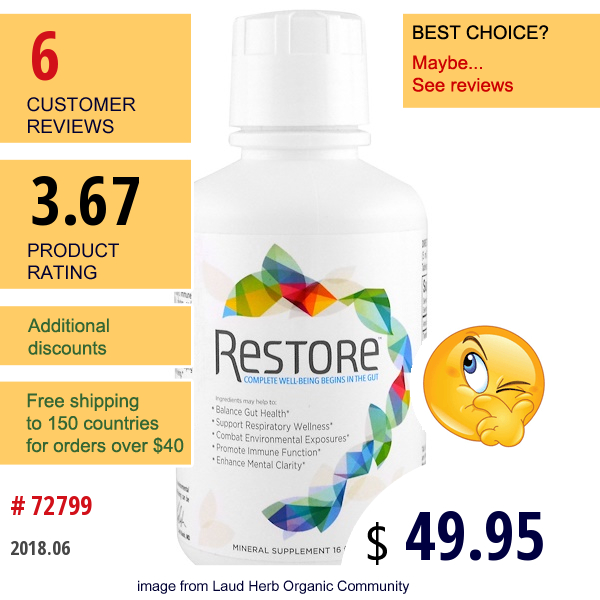 Restore, For Gut Health Mineral Supplement, 16 Fl Oz (473 Ml)