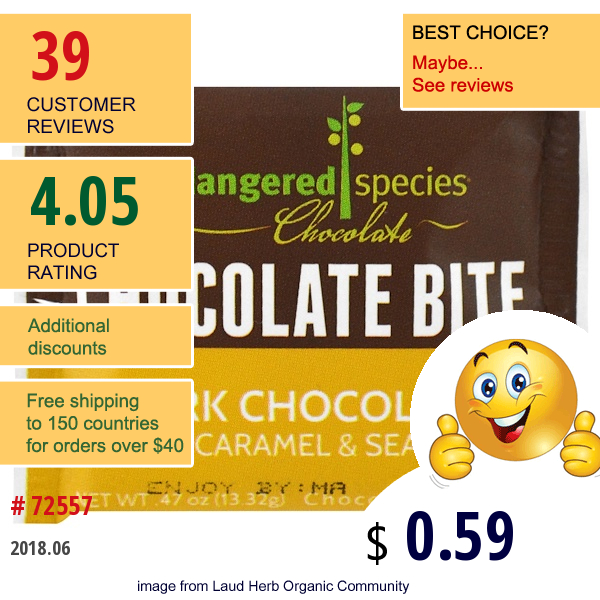 Endangered Species Chocolate, Chocolate Bites, Dark Chocolate With Caramel & Sea Salt, .47 Oz (13.32 G)  