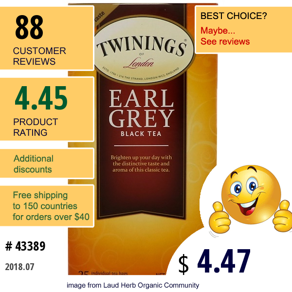 Twinings, Earl Grey Black Tea, 25 Tea Bags, 1.76 Oz (50 G)