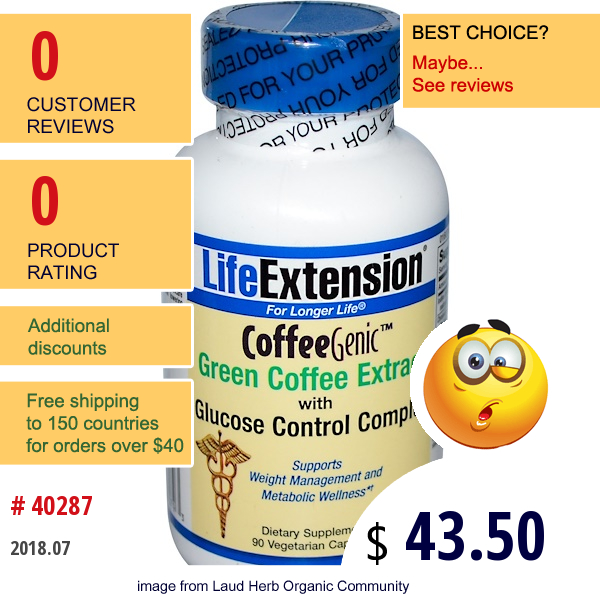 Life Extension, Coffeegenic, Green Coffee Extract With Glucose Control Complex, 90 Veggie Caps  