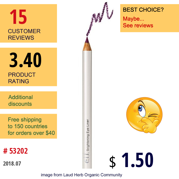 E.l.f. Cosmetics, Brightening Eyeliner Pencil, Plum, 0.04 Oz (1.0 G)  