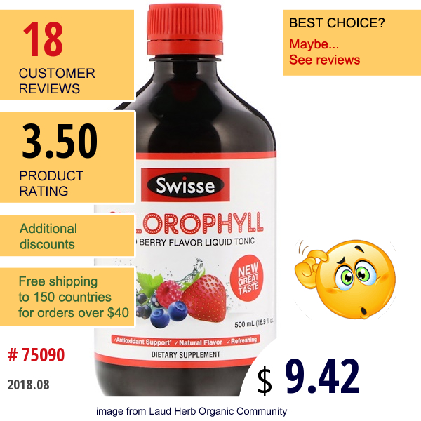 Swisse, Chlorophyll, Mixed Berry Flavor Liquid Tonic, 16.9 Fl Oz (500 Ml)