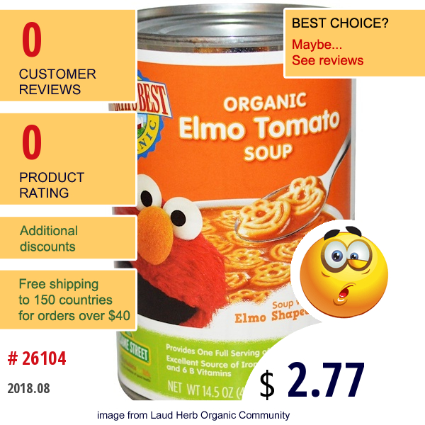Earths Best, Organic Elmo Tomato Soup, 14.5 Oz (411 G)  