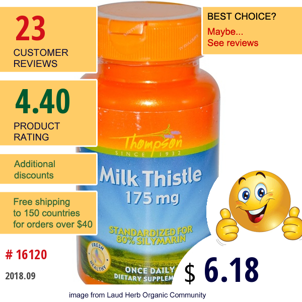 Thompson, Milk Thistle, 175 Mg, 60 Veggie Caps