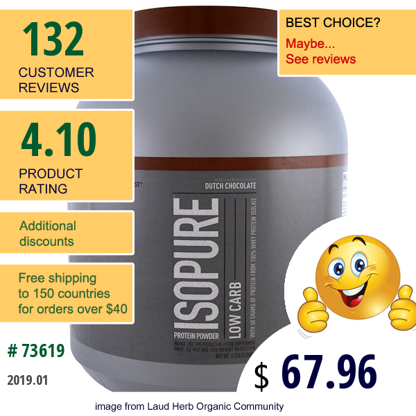Natures Best, Isopure, Isopure, Low Carb Protein Powder, Dutch Chocolate, 4.5 Lbs (2.04 Kg)