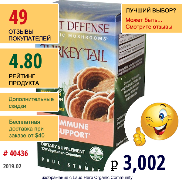 Fungi Perfecti, Иммунная Защита, Траметес Разноцветный, 120 Вегетарианских Капсул