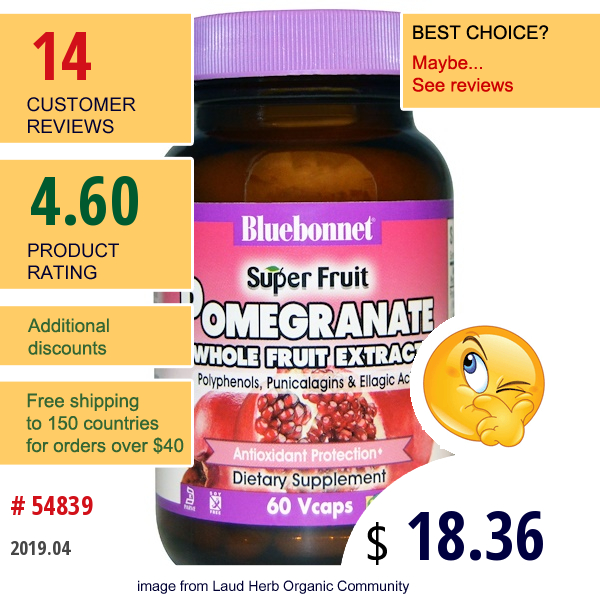 Bluebonnet Nutrition, Super Fruit, Pomegranate Whole Fruit Extract, 60 Vcaps