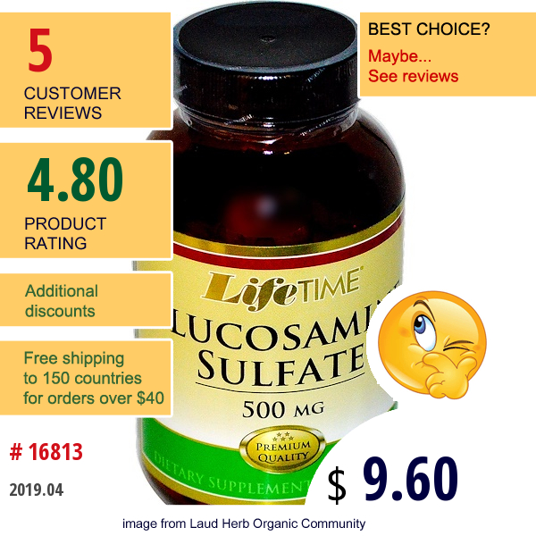 Lifetime Vitamins, Glucosamine Sulfate, 500 Mg, 120 Capsules  