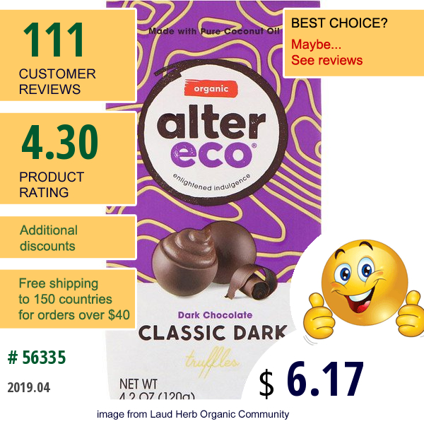Alter Eco, Organic Classic Dark Truffles, Dark Chocolate, 4.2 Oz (120 G)