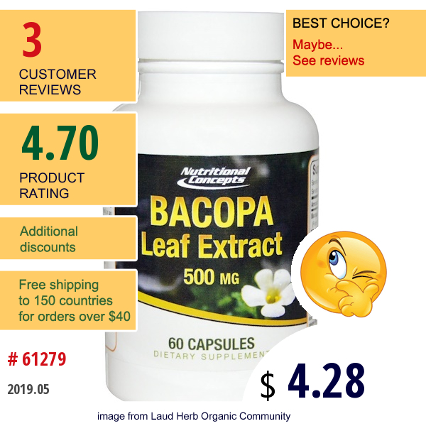 Nuco, Bacopa Leaf Extract, 500 Mg, 60 Capsules  