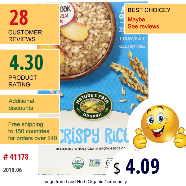 Natures Path, Organic Crispy Rice Cereal, 10 Oz (284 G)