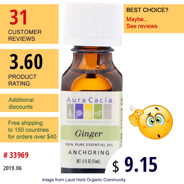 Aura Cacia, 100% Pure Essential Oil, Ginger, .5 Fl Oz (15 Ml)