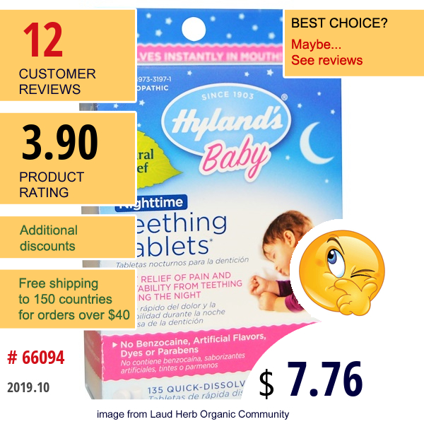 Hyland'S, Baby Nighttime Teething Tablets, 135 Quick-Dissolving Tablets  
