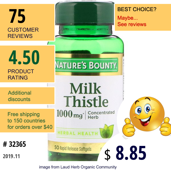 Nature'S Bounty, Milk Thistle, 1000 Mg, 50 Rapid Release Softgels
