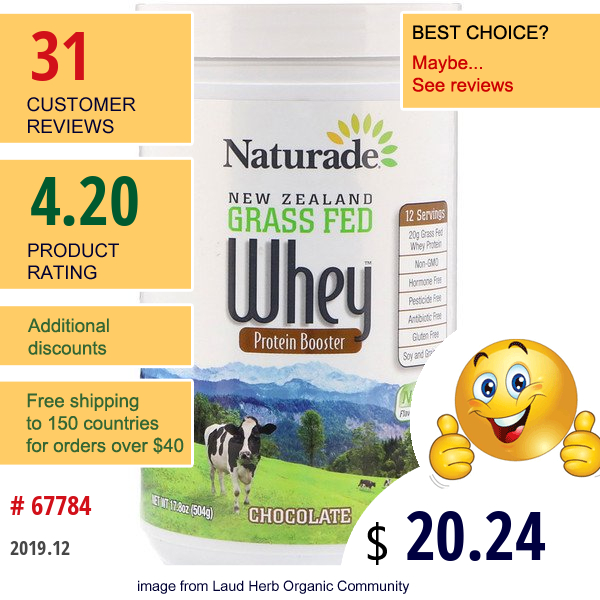 Naturade, New Zealand Grass Fed Whey Protein Booster, Chocolate, 17.8 Oz (504 G)