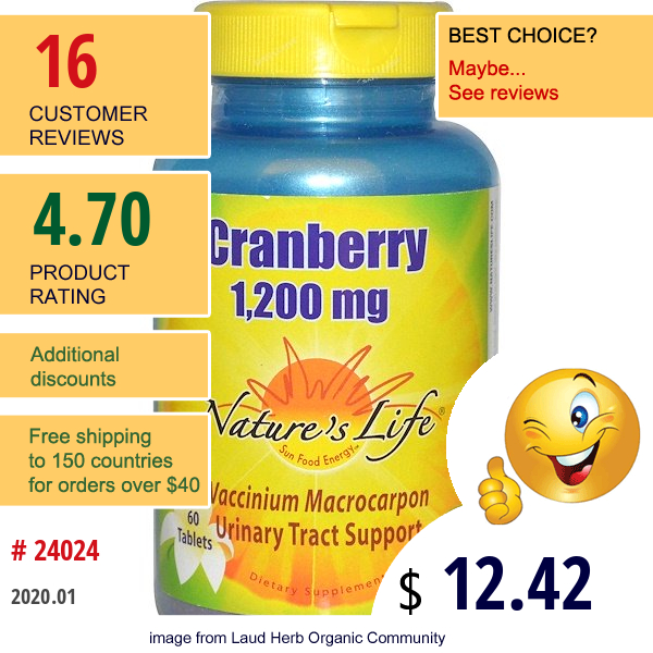 Nature'S Life, Cranberry, 1,200 Mg, 60 Tablets  