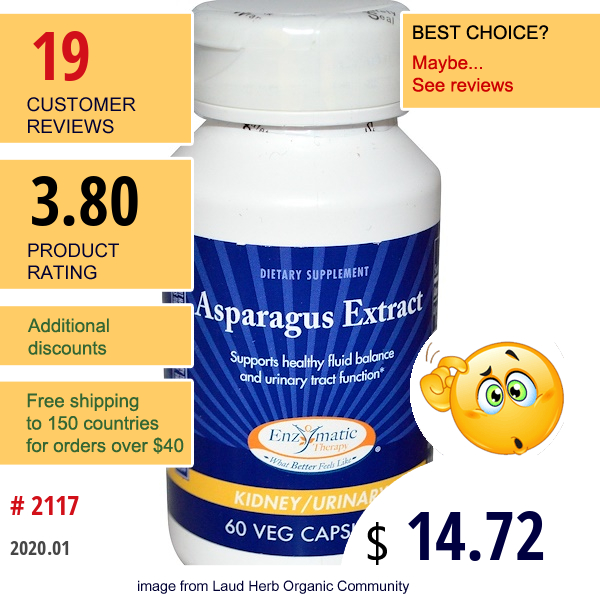 Enzymatic Therapy, Asparagus Extract, 60 Veggie Caps Enzymatic Therapy, Asparagus Extract, 60 Veggie Caps