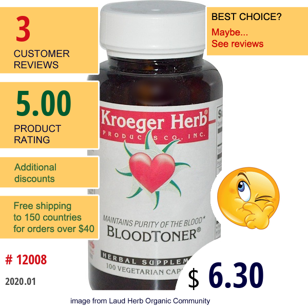 Kroeger Herb Co, Bloodtoner, 100 Veggie Caps  