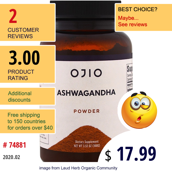 Ojio, Ashwagandha Powder, 3.53 Oz (100 G)  