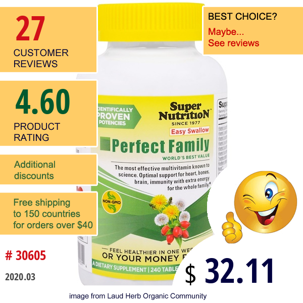 Super Nutrition, Perfect Family, Multivitamin, 240 Tablets  