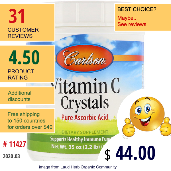 Carlson Labs, Vitamin C Crystals, 2.2 Lb (1000 G)  