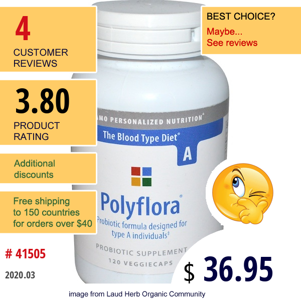 D'Adamo, Polyflora, Probiotic Formula For Blood Type A, 120 Veggie Caps  