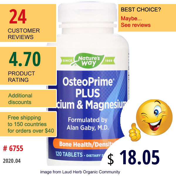 Nature'S Way, Osteoprime Plus Calcium & Magnesium, 120 Tablets