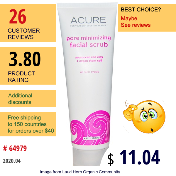 Acure, Pore Minimizing Facial Scrub, 4 Fl Oz (118 Ml)  