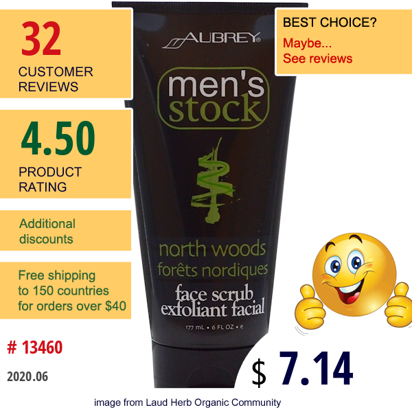 Aubrey Organics, Men'S Stock, Face Scrub Exfoliant Facial, North Woods, 6 Fl Oz (177 Ml)  