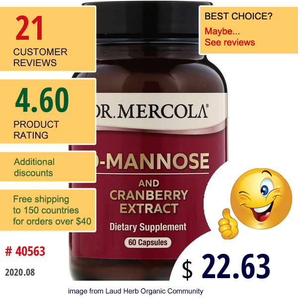 Dr. Mercola, D-Mannose And Cranberry Extract, 60 Capsules