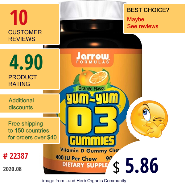 Jarrow Formulas, Yum-Yum D3 Gummies, Orange Flavor, 90 Chews  