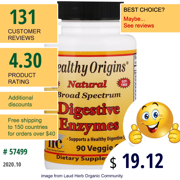 Healthy Origins, Digestive Enzymes, Broad Spectrum, 90 Veggie Caps  