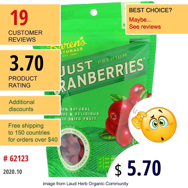 Karen'S Naturals, Premium, Just Cranberries, 1.2 Oz (34 G)  