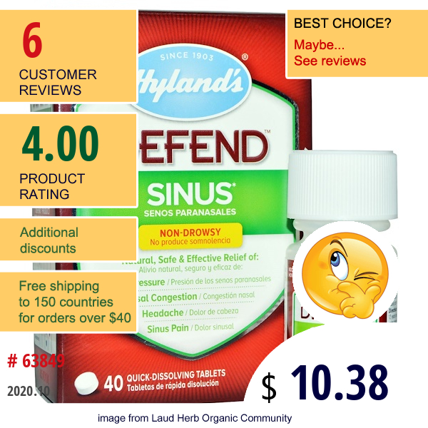 Hyland'S, Defend, Sinus, 40 Quick-Dissolving Tablets  