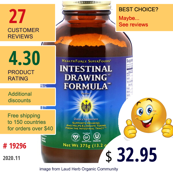 Healthforce Superfoods, Intestinal Drawing Formula, Powder, 13.2 Oz (375 G)