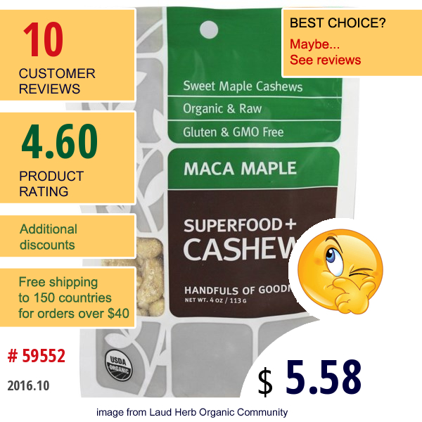 Navitas Naturals, Superfoods+ Cashews, Maca Maple, 4 Oz (113 G)