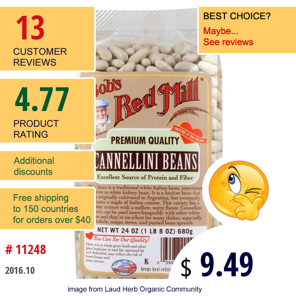 Bobs Red Mill, Cannellini Beans, 24 Oz (680 G)