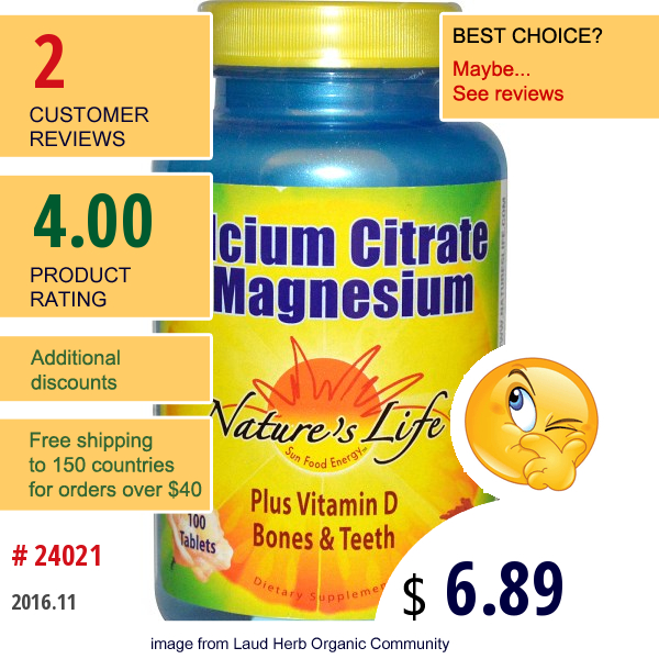 Natures Life, Calcium Citrate & Magnesium, 100 Tablets  