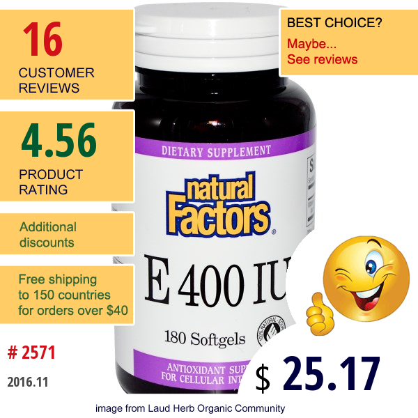 Natural Factors, E 400 Iu, 180 Softgels  