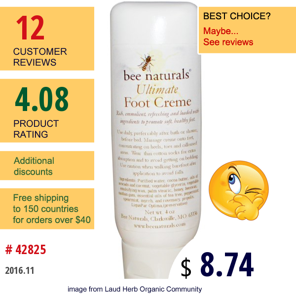 Bee Naturals, Ultimate Foot Creme, 4 Oz  