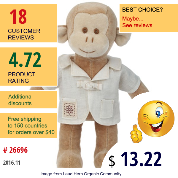 Greenpoint Brands, Miyim, Baby Fred 9 Organic Plush Monkey With Outfit  