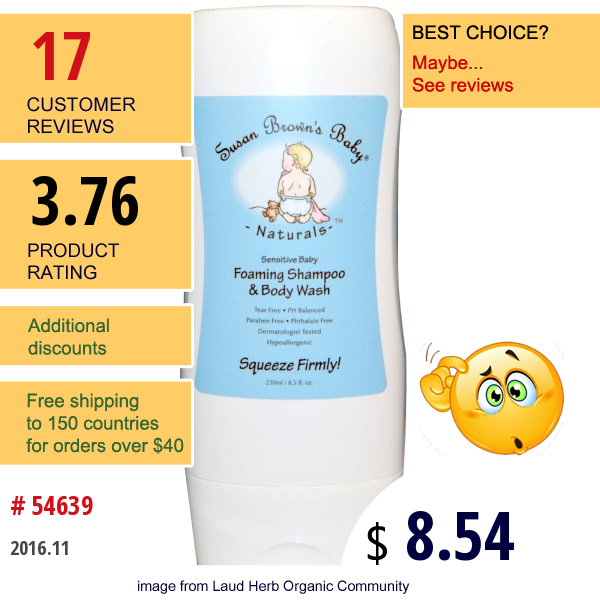 Susan Browns Baby, Sensitive Baby, Foaming Shampoo & Body Wash, 8.5 Fl Oz (250 Ml)