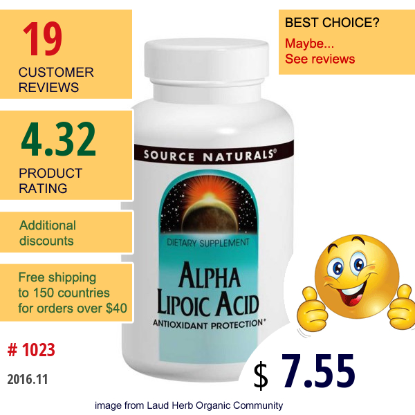 Source Naturals, Alpha Lipoic Acid, 50 Mg, 100 Tablets