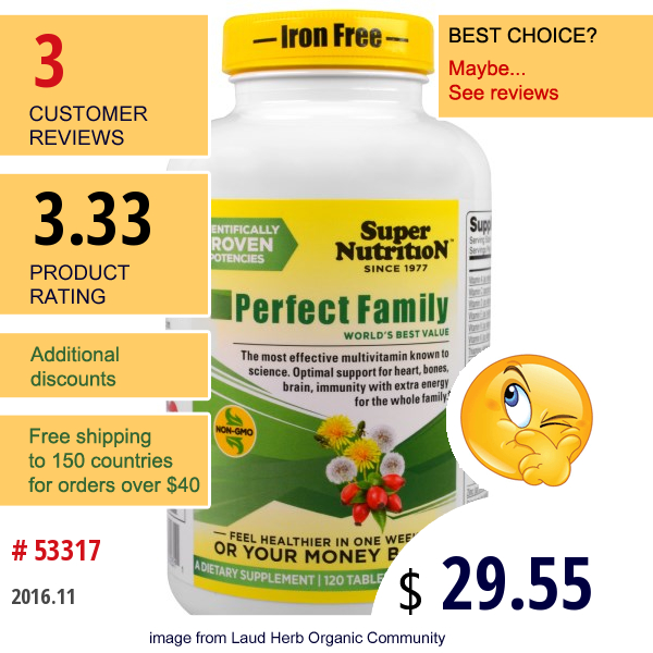 Super Nutrition, Perfect Family, Multivitamin, 120 Tablets