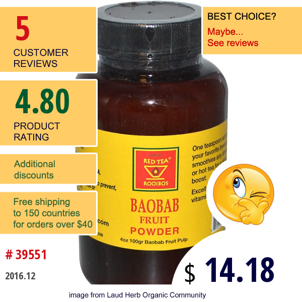 African Red Tea Imports, Baobab Fruit Powder, 4 Oz (100 G) African Red Tea Imports, Baobab Fruit Powder, 4 Oz (100 G)